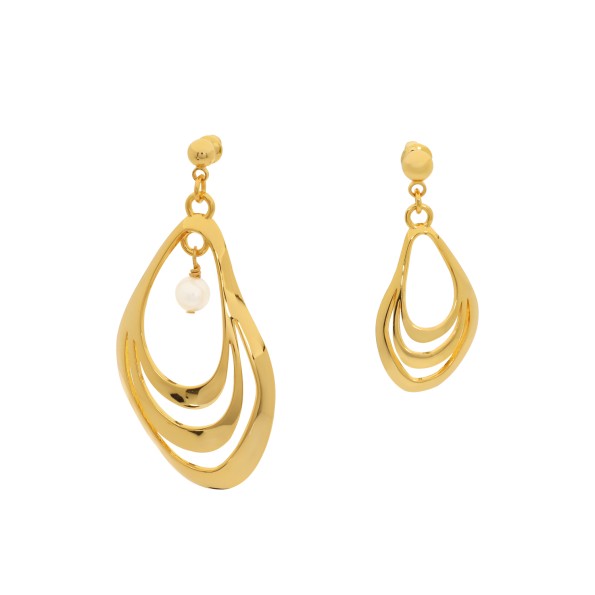 Treasure Lust mismatched gold plated earrings white pearl and shell