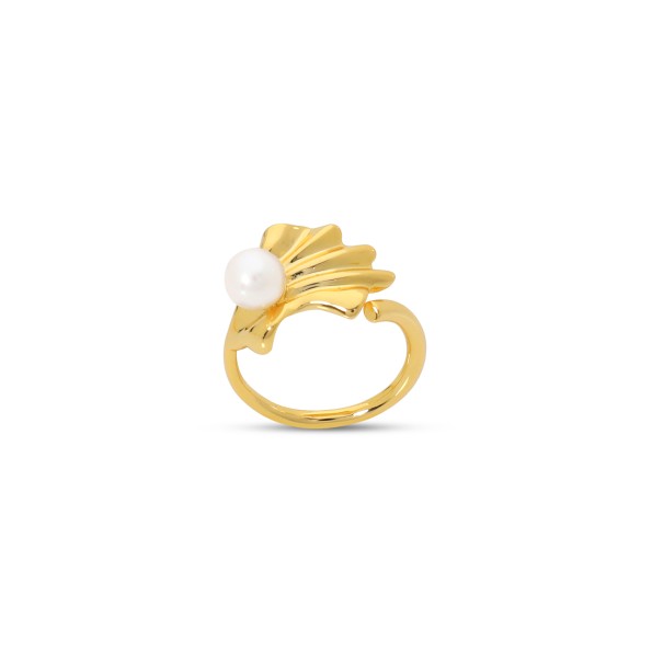 Ruffle Glam επίχρυσο δαχτυλίδι μοτίφ κυματιστό πέταλο και πέρλα