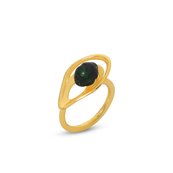 Treasure Lust gold plated ring green pearl and shell