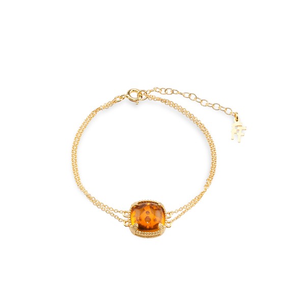 On and On ladies gold plated chain bracelet with a medium square synthetic stone