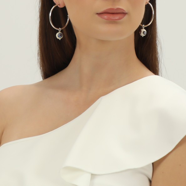 Memory Beat μεγάλοι ασημένιοι κρίκοι με χάντρα Κοσμήματα