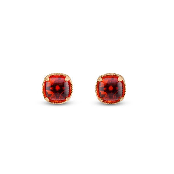 On and On ladies gold plated stud earrings with medium square synthetic stone