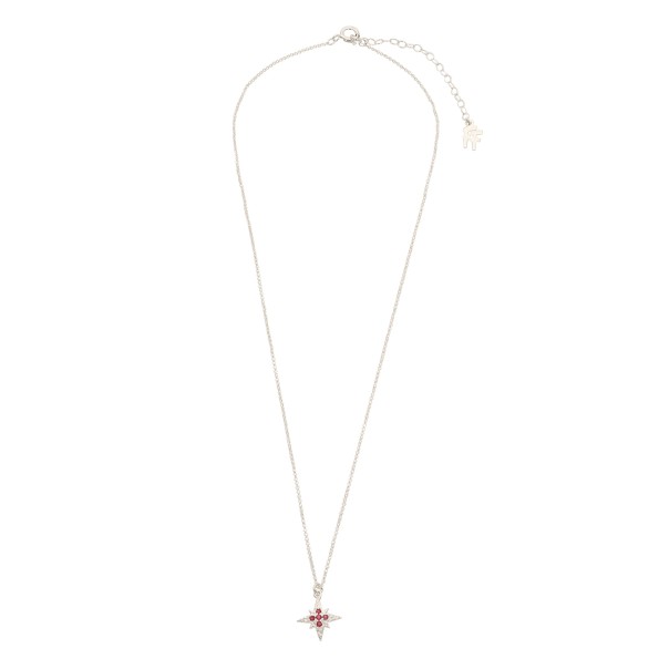 Astro glow κοντό ασημένιο κολιέ με αστέρι και ματζέντα πέτρες Κοσμήματα