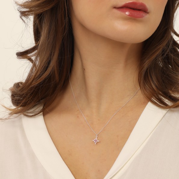 Astro glow κοντό ασημένιο κολιέ με αστέρι και ματζέντα πέτρες Κοσμήματα