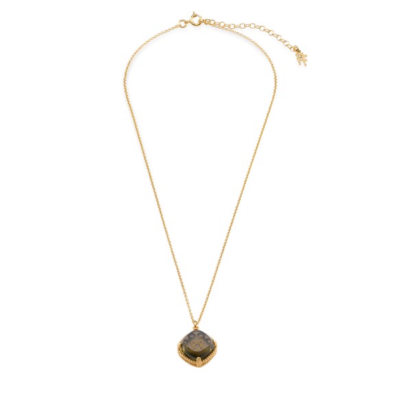 On and On ladies gold plated necklace with a medium square synthetic stone