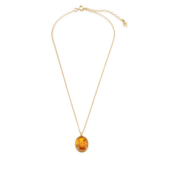 On and On ladies gold plated necklace with a synthetic stone in oval shape
