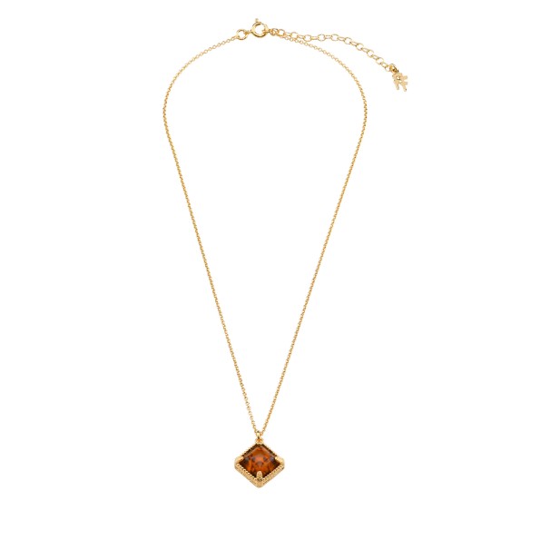 On and On ladies gold plated necklace with a small square synthetic stone