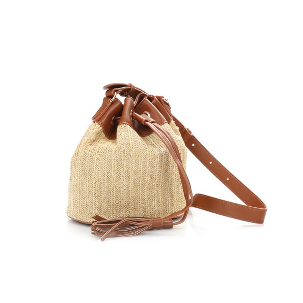 Rustic Illusion μικρή καφέ τσάντα ώμου από raffia Τσάντες