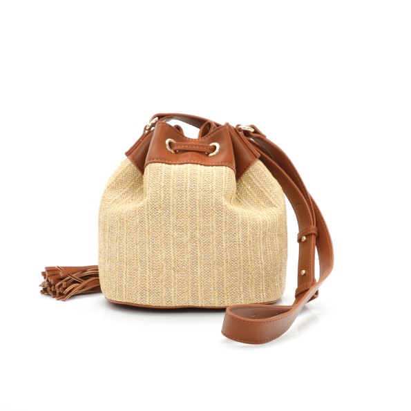 Rustic Illusion μικρή καφέ τσάντα ώμου από raffia Τσάντες