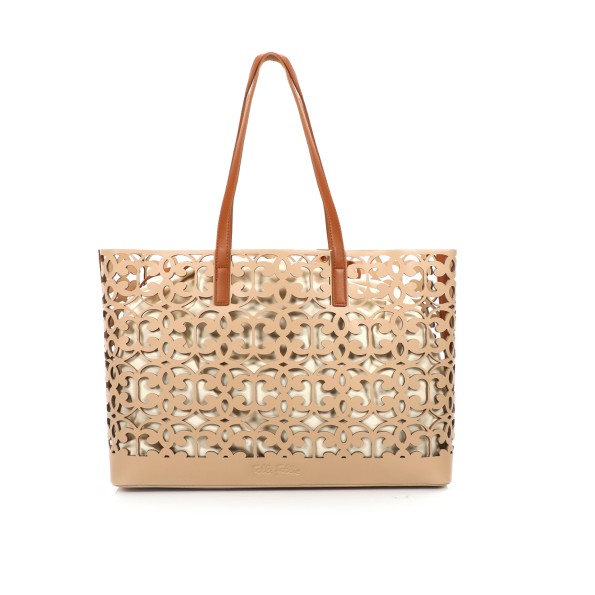 Wavy Flair μεγάλη μπεζ τσάντα tote
