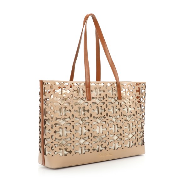 Wavy Flair μεγάλη μπεζ τσάντα tote Τσάντες