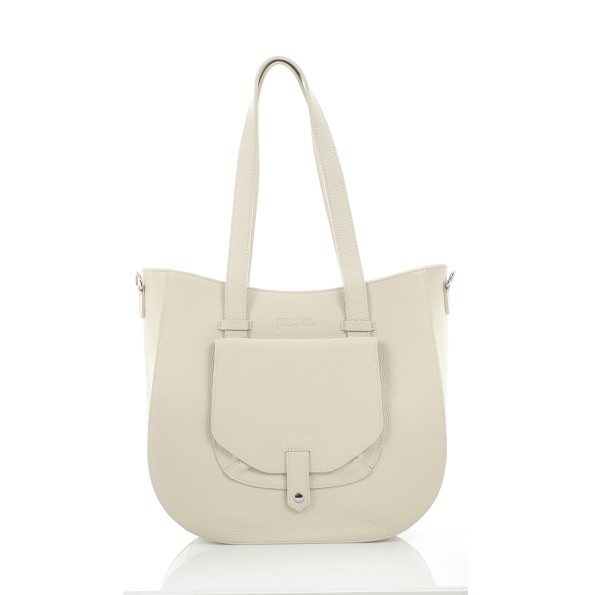 Metropolitan Fab μεγάλη μπεζ δερμάτινη τσάντα tote