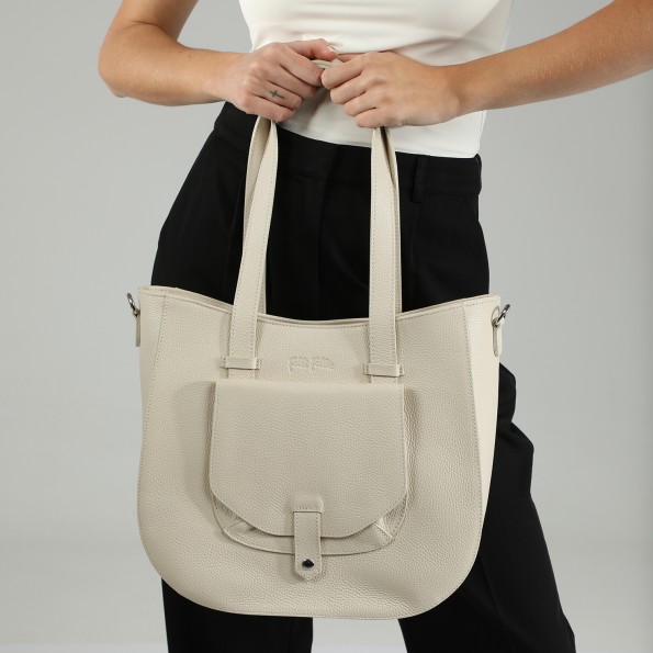 Metropolitan Fab μεγάλη μπεζ δερμάτινη τσάντα tote Τσάντες