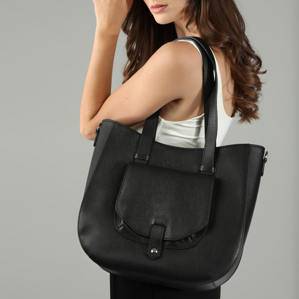 Metropolitan Fab μεγάλη μαύρη δερμάτινη τσάντα tote Τσάντες