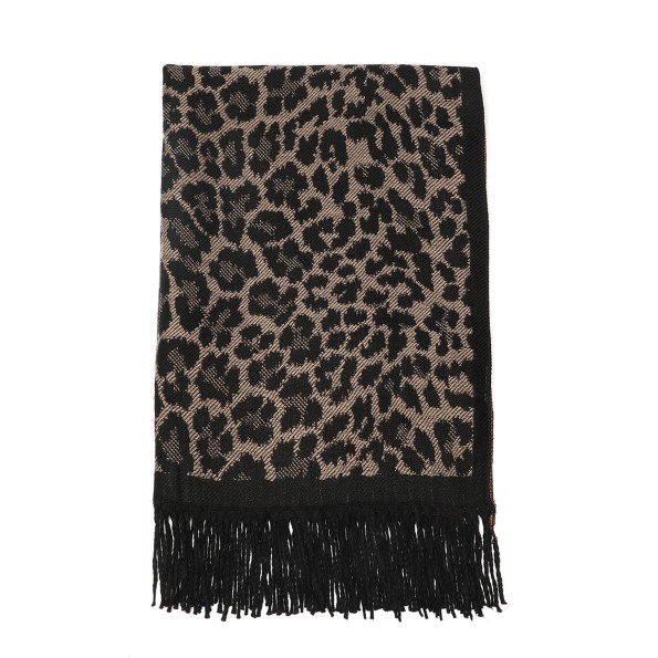 Φουλάρι από βισκόζη και αλπακά καφέ με animal print