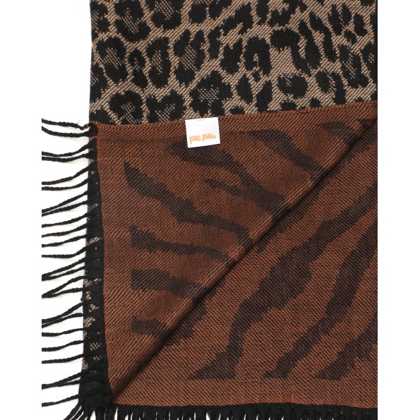 Φουλάρι από βισκόζη και αλπακά καφέ με animal print Αξεσουάρ