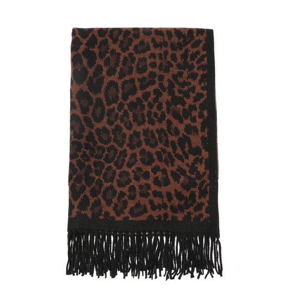 Φουλάρι από βισκόζη και αλπακά καφέ με animal print