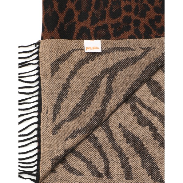 Φουλάρι από βισκόζη και αλπακά καφέ με animal print Αξεσουάρ