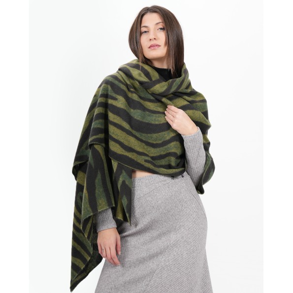 Φουλάρι από βισκόζη πράσινο και μαύρο με animal print Αξεσουάρ