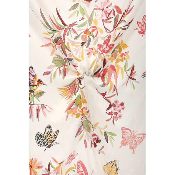 Φουλάρι από βισκόζη και μετάξι ροζ μπεζ με floral σχέδιο Αξεσουάρ