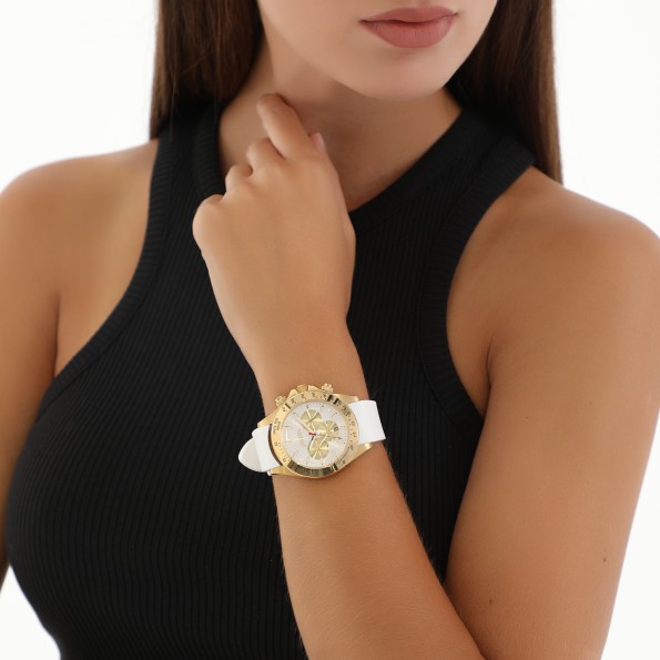 Color Me Free επίχρυσο ρολόι με λευκό λουράκι σιλικόνης Ρολόγια