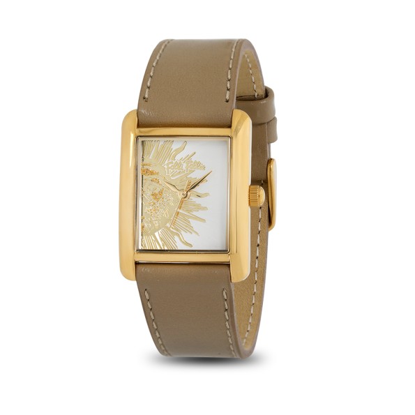 Hidden Nymphs stainless steel ladies watch khaki leather strap
