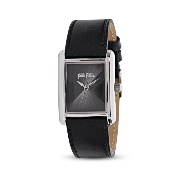Hidden Nymphs stainless steel ladies watch black leather strap